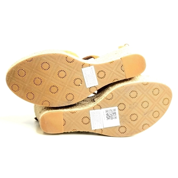 UGG Reagan Peep Toe Suede Jute Platform Espadrille Wedge Tan Brown Sandals, 10 - Picture 9 of 10